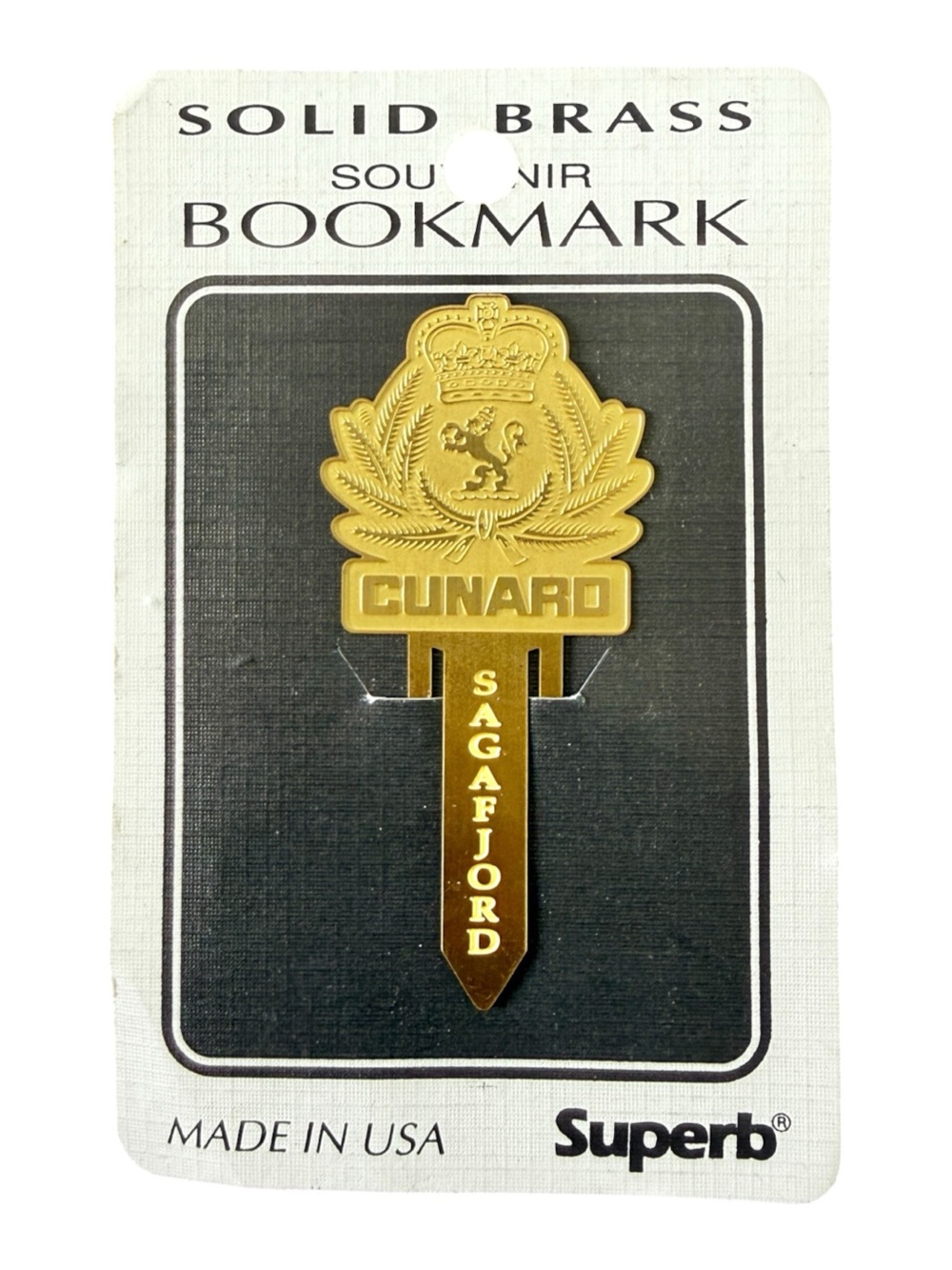 Vintage 80s Cunard Sagafjord Solid Brass Bookmark Ocean Liner Ship Souvenir NOS